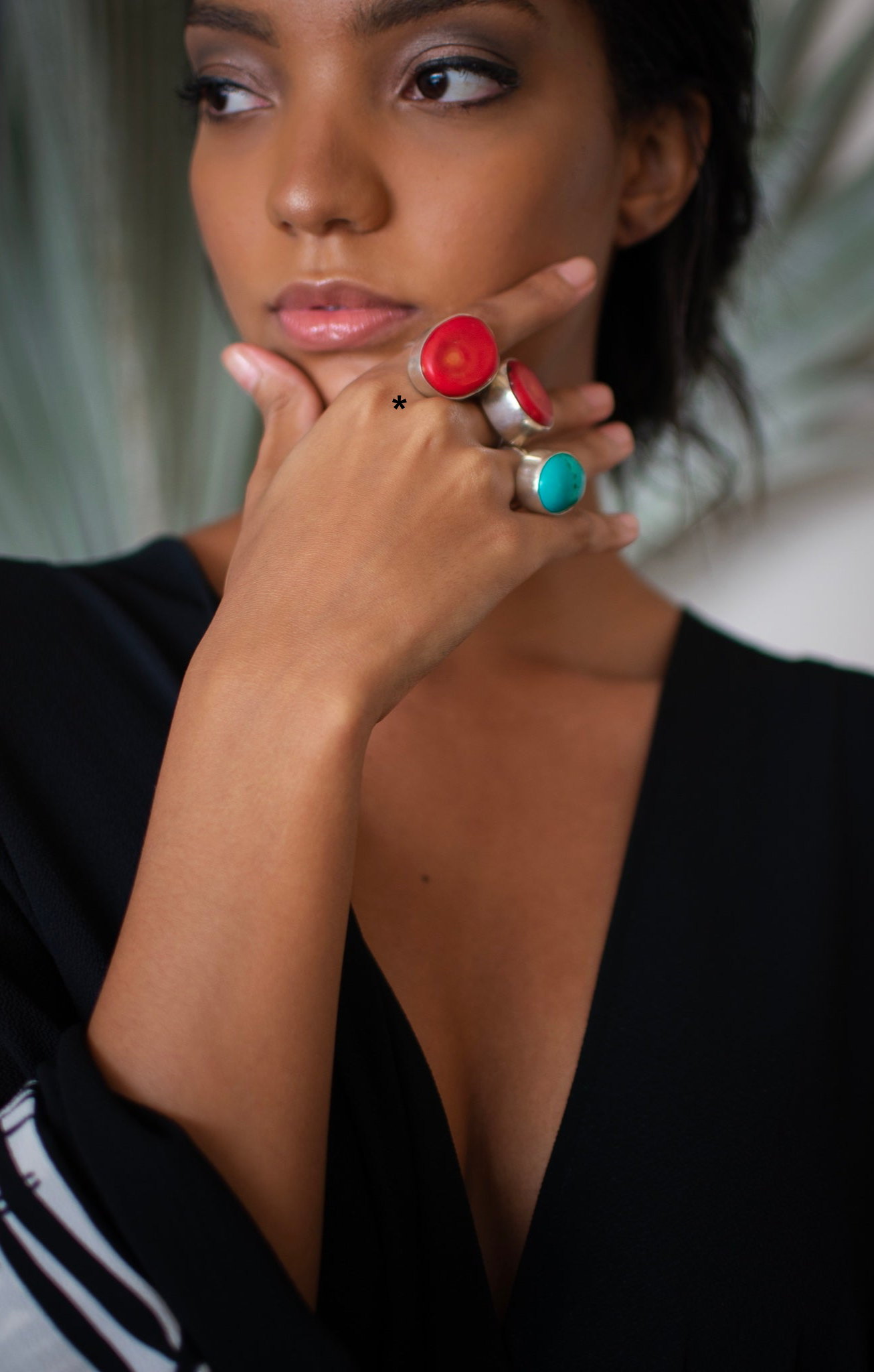 RED CORAL AND STERLING SILVER COCKTAIL RING
