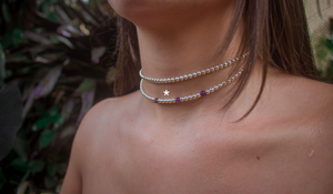 THE GABRIELLE 4MM STERLING SILVER BEAD CHOKER WITH AMETHYST